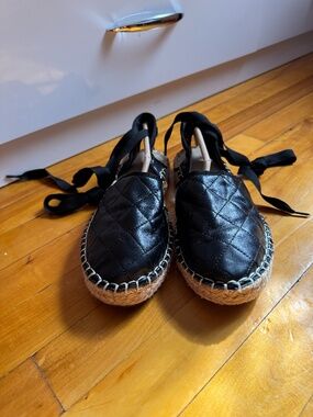 Truffle Collection Black Espadrille Tie Sandals